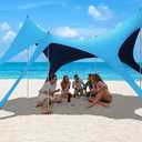 Beach Tent Sun Shelter,UPF 50+ Protection Sun Shade Canopy with 6 Sand Bags,4 Support Poles, Portable 1320FT Outdoor Canopy Tent for Beach Camping,Fishing,Picnic (Light Blue)