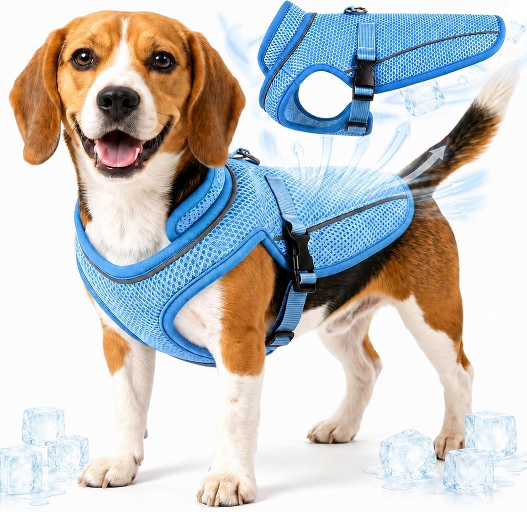 Dog Cooling Vest, Evaporative Cooling Dog Jacket with UV Protection, Lightweight Breathable Mesh Dog Cooling Shirt, Summer Heat Relief Gear with Adjustable Buckles for Hot Weather Walking & Hiking