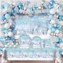 Winter Wonderland Birthday Decorations,288pcs Winter Wonderland Birthday Decorations Set include Gitter Snowflake Backdrop,Silver White Glittery Banners,Confetti Balloons for Winter Birthday Party