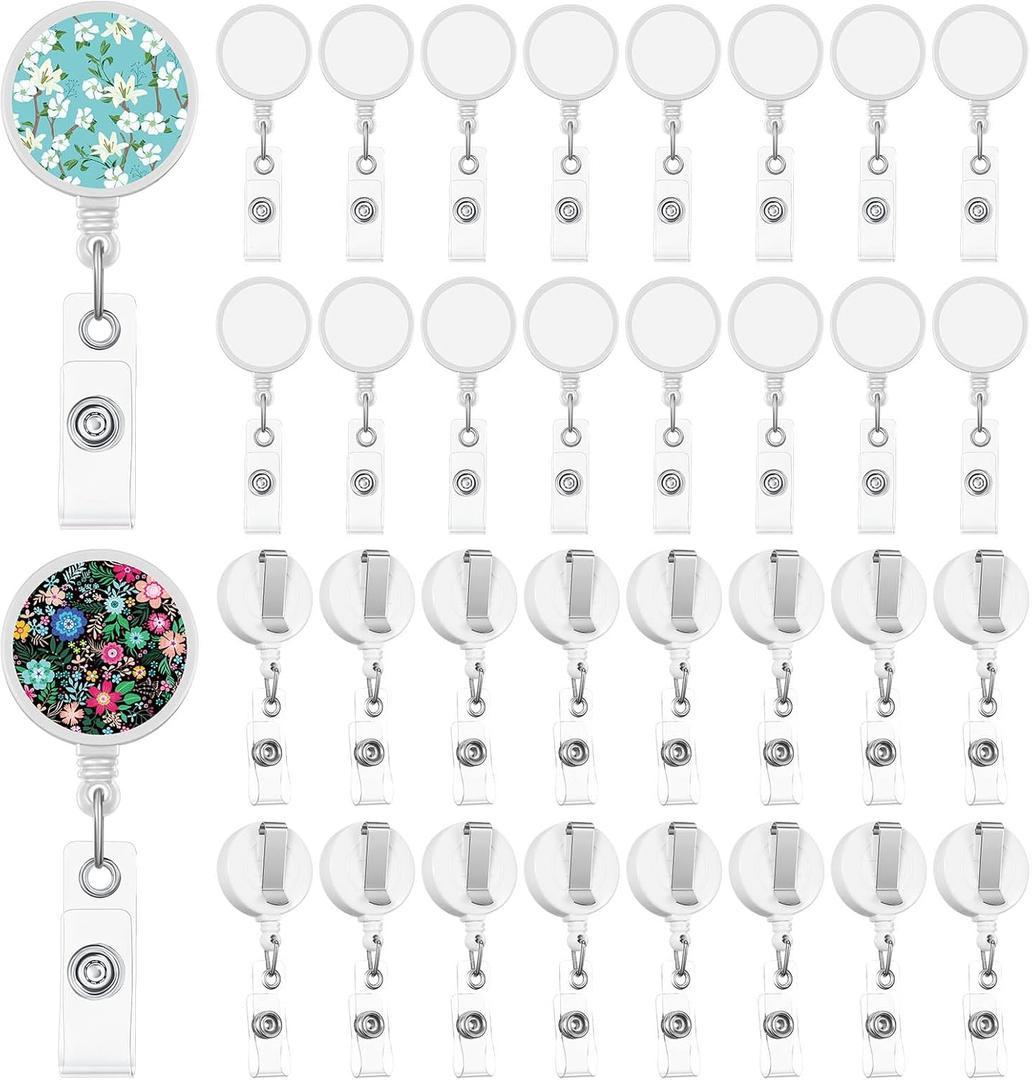Tenceur 100 Pcs Sublimation Badge Reel Blanks Nurse Cute Retractable Name ID Clip Badge Holder for Doctor Nursing Name Medical Assistant Coworker Work Accessories Bulk Gifts