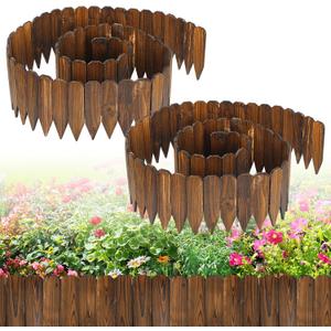 Rustic Pine Wood Garden Fence - 26.2ft Total Length (2pcs 13.1ft L*12in H) Easy to Install Sturdy Wooden Landscape Edging Border, No Fading Planter Fencing for Yard Flower Bed Lawns Pathway Tree