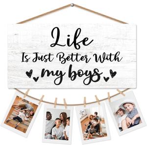 Life is Just Better with My Boys Picture Frame Photo Holder for Wall, New Mom Gifts, Boy Mama Gifts, Christmas Birthday Gift for Mother, Mom of Boys Hanging Photo Display