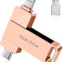 (No APP Required) MFi Certified iPhone Photo Stick, USB Flash Drive 512GB for Photo/Video Backup, 3 in 1 iPhone Memory Stick, High-Speed Thumb Drive Compatible for iPhone/iPad/Android/PC Pink