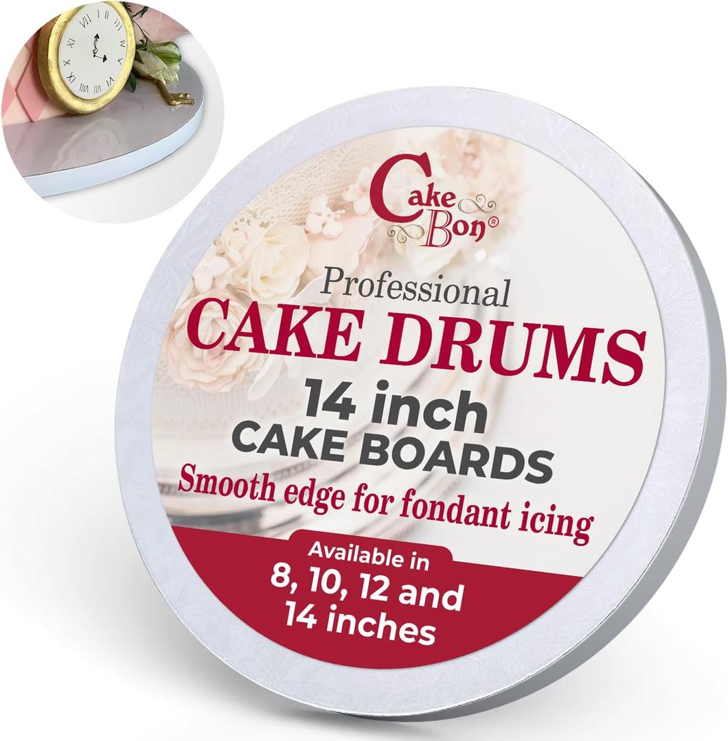Cakebon Round Cake Boards - Sturdy 1/2 Thick Cake Drums - 14 Inch Professional Base para Pastel Smooth Straight Edges White 3-Pack
