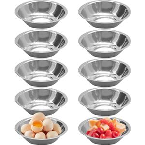 10 PCS Small Stainless Steel Bowls, 3/4 Quart Prep Bowls with Flat Base, 6 1/2 Inch Wide Metal Bowl for Kitchen Prep Cooking Baking Serving Mixing Cereal