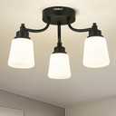 kudos 3-Light Black Ceiling Light Fixture, 18-inch Mid Century Ceiling Light with Milk Glass Shade, 24W/1300lm LED Lights for Bedroom, Hallway, Living Room, KDCL16-BK-3