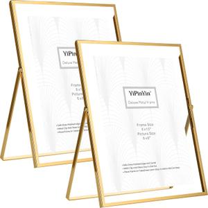Gold 8x10'' Floating Frame Set of 2,For Photo Sizes (4x 6'',5x7,7x9''), Metal Frames for Tabletop/Shelf Display,Classy Gift Choice for Wedding,Birthady,Home or Office Decor