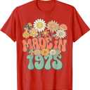 Retro Groovy Made In 1975 Floral Hippie Daisy 50th Birthday T-Shirt, S