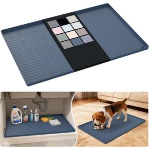 URMONA Waterproof Silicone Under Sink Mat 28'' x 19'' Shelf Liner for Kitchen and Bathroom, Cabinet and Counter Protector, Storage and Organizers, Litter Mat, Pet Cat Puppy Essentials(Dark Grey)
