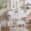 White Makeup Vanity Desk with Mirror and Lights, Vanity Set with Chair, Make Up Dresser Table with Drawers and Power Outlet for Girls Bedroom Small Space, 31" With Mirror
