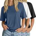 3 x Huukeay 3 Pack Women's Half Sleeve T-Shirts, Crew Neck Elbow Length Tops Loose Casual Basic Tees Summer Tunic Tops (S)
