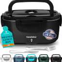 TRAVELISIMO Electric Lunch Box for Adults 100W Heated Lunch Box For Men 1.5L Stainless Steel Portable Food Warmer, 12/24/110V for Travel & Work, Loncheras Electricas Para Calentar Almuerzo (Black)