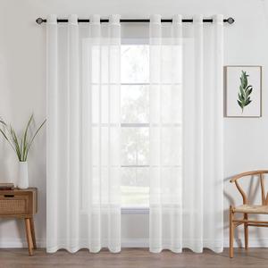MIULEE 2 Panels Ivory Sheer Window Curtains Elegant Grommet Top Window Voile Drapes/Treatment Linen Textured Panels for Bedroom Living Room (54X96 Inches)