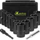 Lug Nut Extractor Twist Socket Set, 13 Pieces Wheel Lock Removal Kit, for Removing Damaged, Frozen, Rusted, Nuts & Screws, Cr-Mo Steel