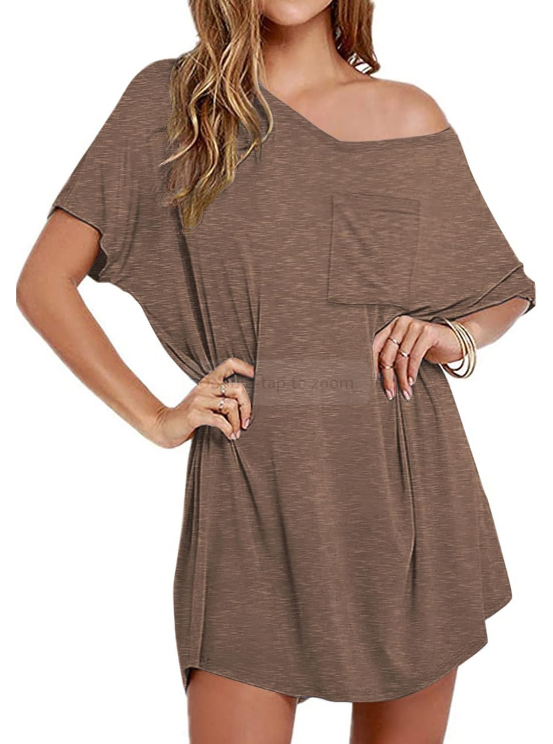 Ekouaer Womens Tshirt Nightgown Cotton V Neck Sleepshirts Comfy Casual Nightshirt for Women, Brown, Size S