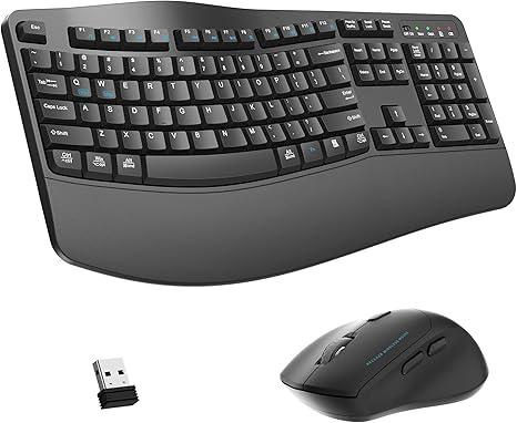 Wireless Keyboard and Mouse Combo,2.4G Full Size Wave Keys Ergonomic Keyboard with Wrist Rest for Natural Typing, 3 DPI Adjustable Ergonomic Silent Mouse for Computer/Laptop/Windows/Mac (Gray)