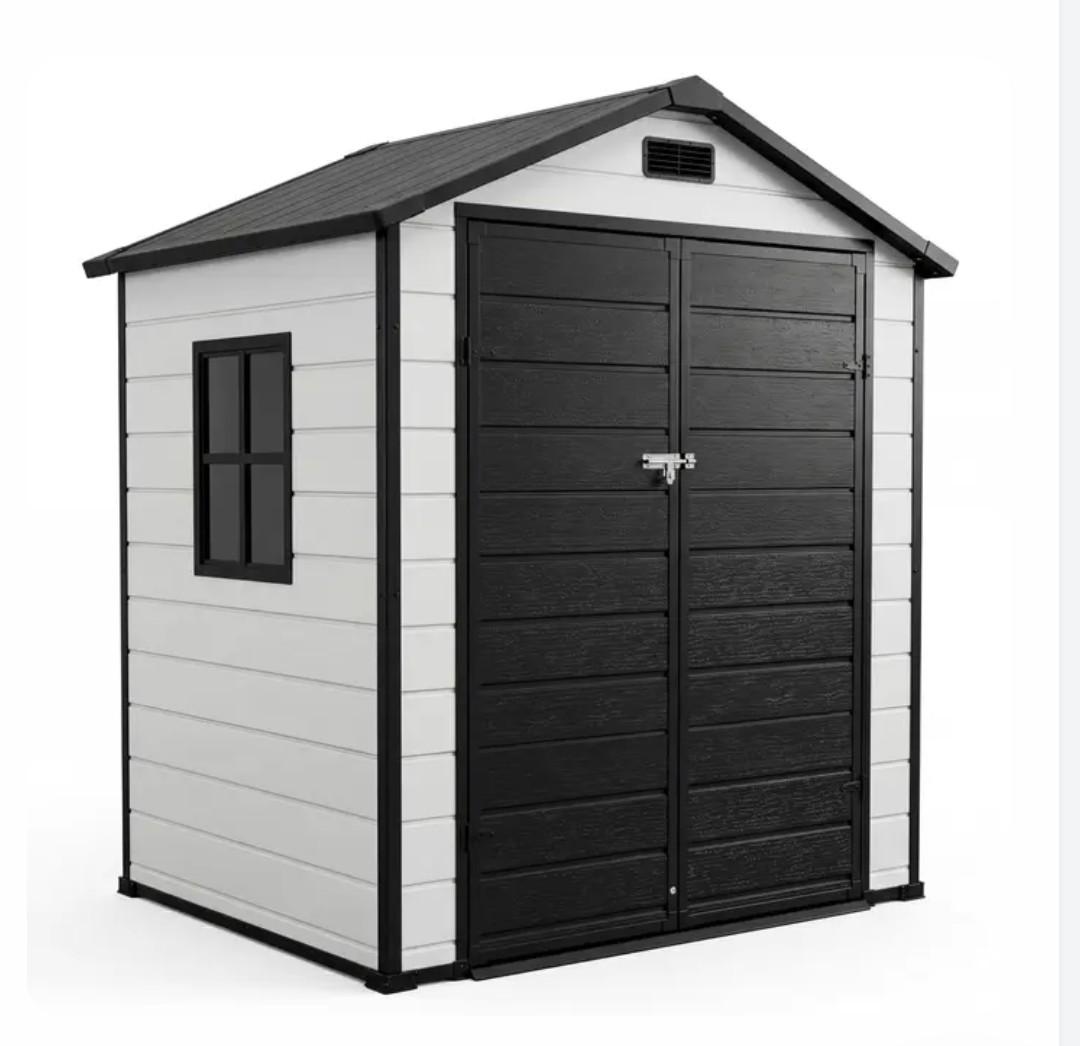 Garvee 6x4 FT Outdoor Storage Shed with Floor, Plastic Resin Garden Shed with Window & Lockable Door for Patio Backyard Garden, Gray