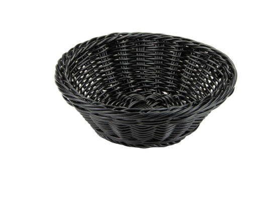 Basket, Black HOME-X Oval Plastic Woven Wicker Basket, Bread Baskets-Table Decor and Storage-Black 