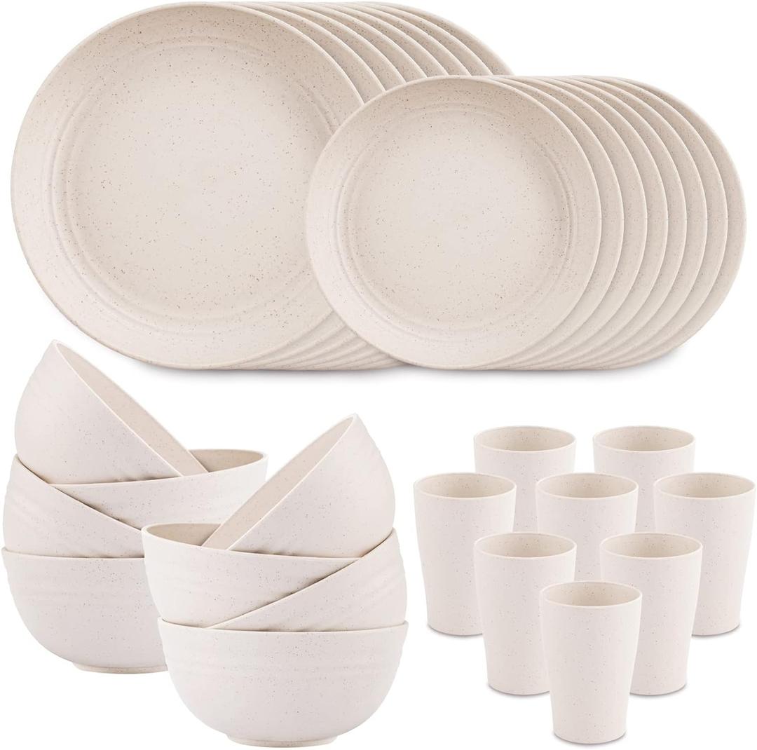 Supernal Wheat Straw Dinnerware Sets,Dish Sets for 8, Plates and Bowls Set Dishwasher Safe, Unbreakable Dinnerware, Reusable Tableware Set, Beige Color 16pcs Plates, 8pcs Bowls, 8pcs Cups (32pcs)