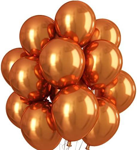 Metallic Orange Balloons 12 Inch, Double Stuffed Chrome Burnt Orange Balloons, Shiny Thick Chrome Metallic Latex Helium Balloon for Halloween Birthday Wedding Party Decoration Supplies 25