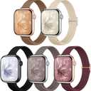 5 Pack Slim Braided Stretchy Bands Compatible with Apple Watch Band 40mm 41mm 42mm 38mm 44mm 45mm 46mm 49mm Women Men, Thin Elastic Nylon Solo Loop Straps for iWatch Series 10 9 8 7 6 5 4 3 11 SE 2/1 (Black/Beige/Brown/Clay)