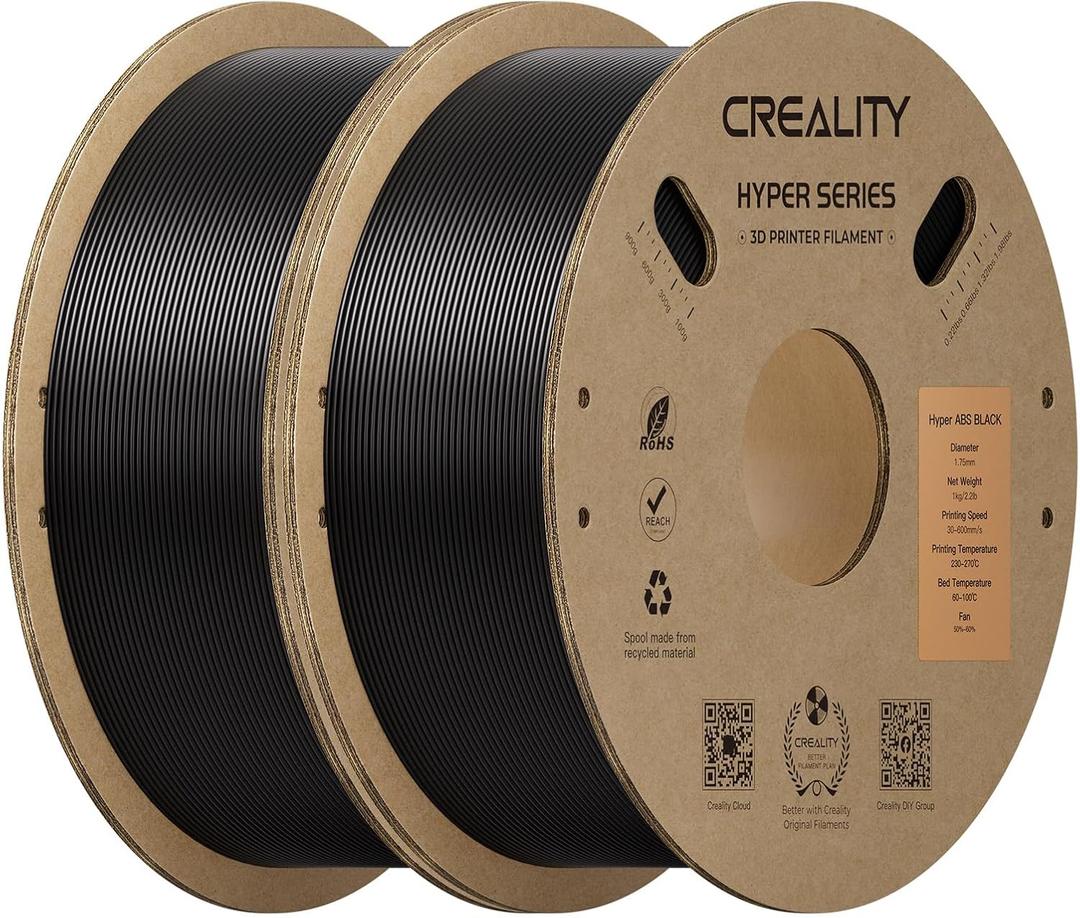 Creality Hyper ABS Filament 1.75mm 2KG, High-Temperature Resistant, High Impact Strength, Stable Printing Performance, +/- 0.05mm Accuracy（Black