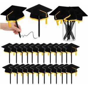 2 x Resurhang 24 Pack Graduation Cap Ballpoint Pens Bulk Class of 2026 Black and Gold Graduation Party Favors Pens with Grad Caps for Grad Gifts School Office Party Supplies Student Gifts
