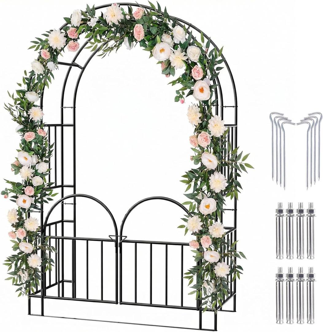 7FT Garden Arch Arbor Heavy Duty Metal Arbour Archway Garden Arch Trellis for Climbing Plants Outdoor