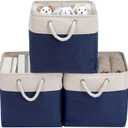 DECOMOMO Cube Storage Bins 13x13 Storage Cubes for Toys, Shelves, Closet and Cube Organizer (Navy Blue & White, 3 Pack)