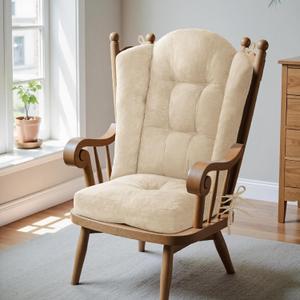 Wingback Rocking Chair Cushion - Small 17"x17" Seat & 26.7"x22.2" Back, for Indoor Rockers, Glider & Adirondack Chair Cushions, High-Density Sponge, Comfort Chenille with Ties (Ivory, 2-Piece)
