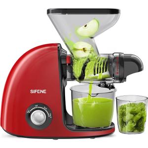 Masticating Juicer - Cold Press, Dual Mouth, Anti-Clog, Quiet, BPA-Free, Red