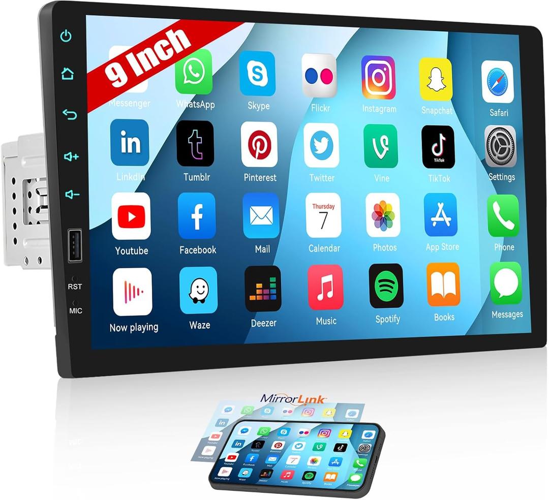 CAMECHO Single Din Car Stereo with Bluetooth 9 Inch HD Touchscreen Car Radio Support FM Radio USB Port Mirror Link EQ SWC, Car Audio Receivers