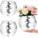 Disco Ball Vase 9" X 7.08" 2 Pcs Disco Ball Vases for Centerpieces Silver Mirror Disco Ball Planter for Wedding Table Centerpieces Birthday Party Decoration