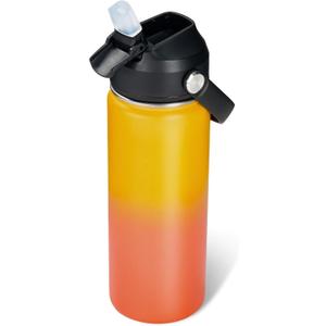 Fijinhom 18oz Insulated Stainless Steel Water Bottle, Wide Mouth Double Wall Vacuum, Silicone Straw, Sweat & Leak Proof, BPA Free Insulated Water Flask for Travel, Keep Cold 24h Hot 12h, Orange