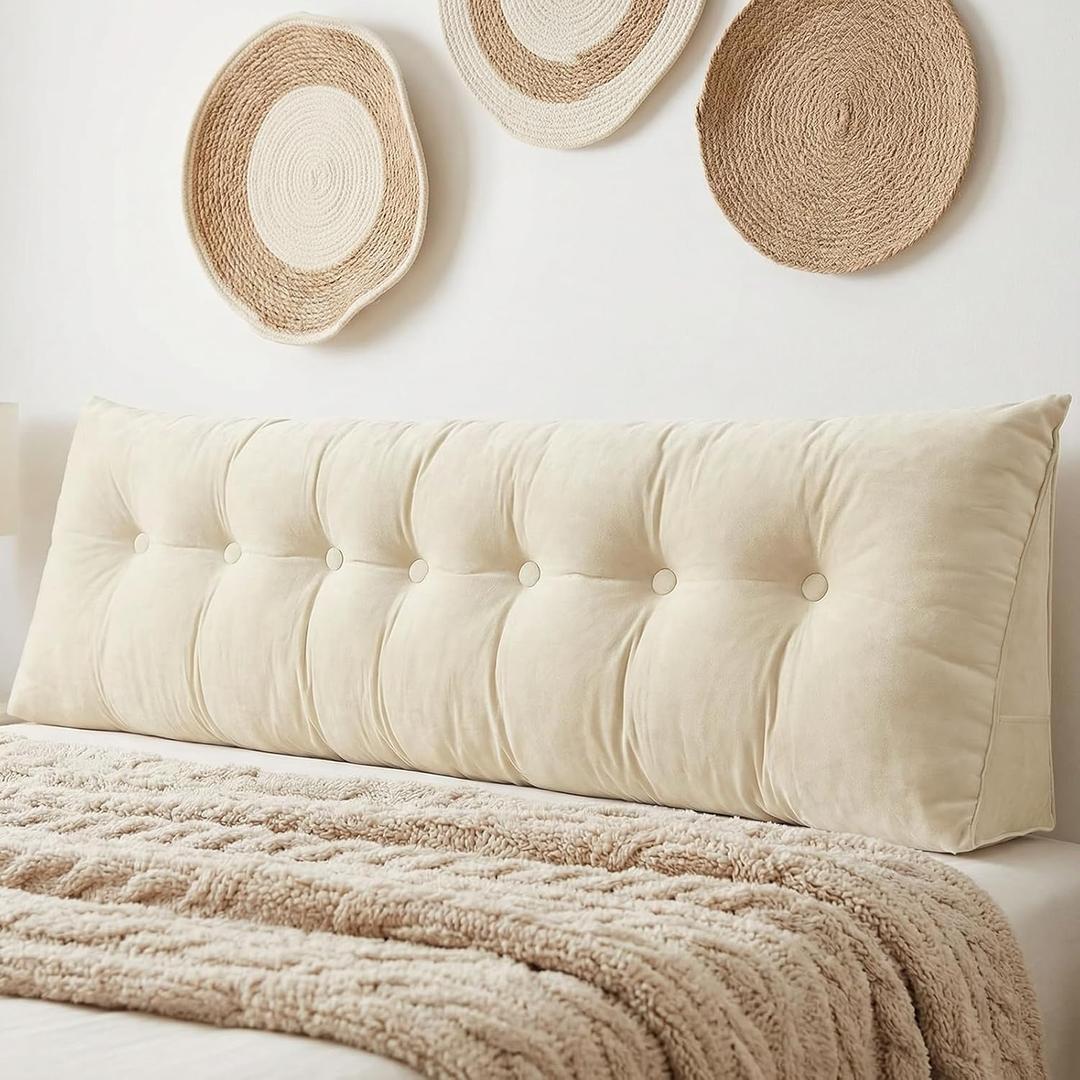 Headboard Pillow King, Large Triangular Wedge Headboard Pillow for Reading and Resting, Backrest Positioning Support Pillow with Removable Cover (Beige)