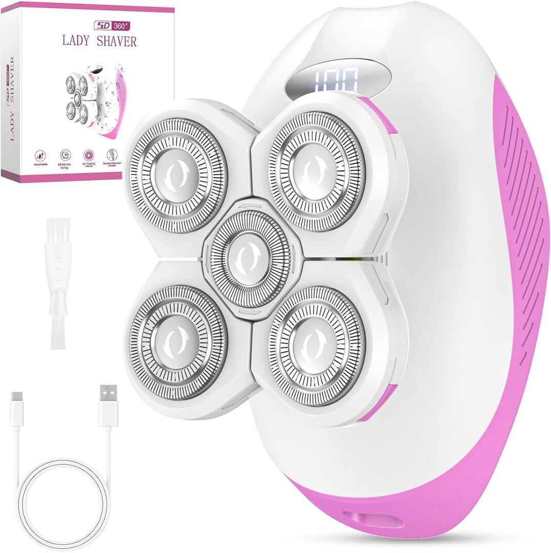 Electric Razors for Women,Rechargeable Body Shaver, Wet and Dry Use, Cordless Electric Razor Hair Remover Anti-Slip Lady Trimmer for Women's Leg, Hand, Bikini and Face Sensitive Skin (5 Head-Rose)