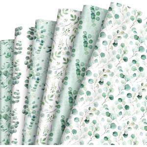 12 Sheet Eucalyptus Leaves Wrapping Paper Watercolor Greenery Elegant Gift Wrap Paper Bulk Botanical Decorative Craft Art Paper for Wedding Party DIY Wrapping Supplies, 19.7 x 27.6 inch
