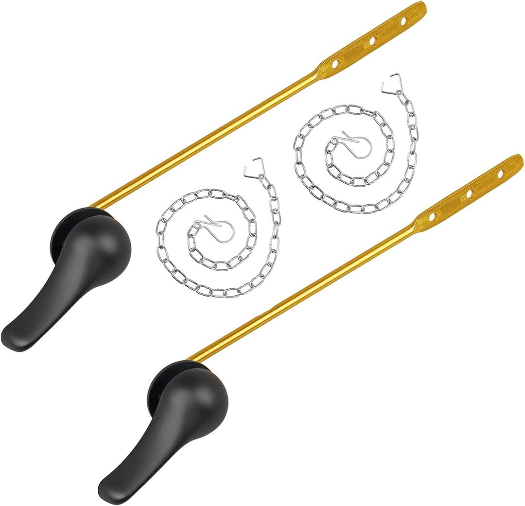 Toilet Handle Replacement Kit, 2-Pack Toilet Lever Flush Handle, Toilet Flusher Handle Lever with Stainless Steel Flapper Chain, Front Mount Toilet Trip Levers Fit for Most Toilet Tanks, Matte Black