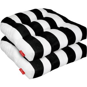 Pcinfuns Outdoor Wicker Cushion, Set 19 x 19 x 5 Inch Seat Patio Cushions Round Corner Chair Pads Premium Comfortable Thick Fiber Fill Tufted Cushion,2 Pack, Black White