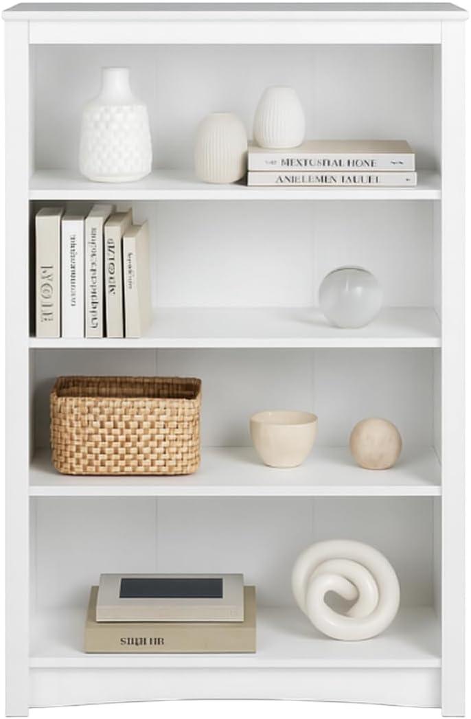 Prepac Sonoma 4-Tier Bookcase 48"H with 3 Adjustable Shelves, White Storage Cabinet, Modern Display Cabinet, Bookshelf with Storage Shelves for Home Office, Living Room Organizer