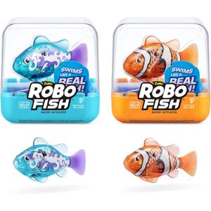 Robo Alive Robo Fish Robotic Swimming Fish (Teal + Orange) by ZURU Water Activated, Changes Color, Comes with Batteries (2 Pack) Series 3 (2 Piece Set)