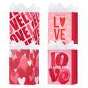 OFIHANLY 4 Pack 9" Small Size Valentine's Day Gift Bags with Handles for Women Men Pink Heart&Love Paper Gift Wrap Bags with Tissue Paper for Kids
