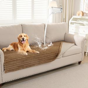Deep Dream Waterproof Couch Cover for Dogs, Fuzzy Sofa Covers for Pet, Non-Slip Couch Covers for 3 Cushion Couch Sofa Pet Friendly (Khaki, 35" x 82")