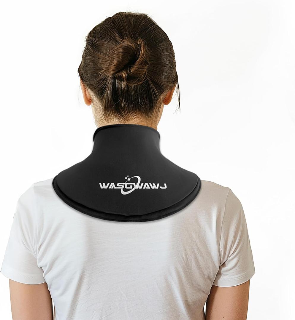 Reusable Neck Wrap Ice/Heat Pack, Medical-Grade Gel, Relief for Neck Soreness, Muscle Spasms, Sports Injuries. Adjustable Velcro Strap, Soft Fabric, Long Lasting Therapy, Black
