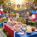 Chumia 2 Pcs Happy 4th of July Garland 11.6 ft Felt Patriotic Mantel Banner Memorial Day Decoration Red Blue and White Bunting Flag Wall Hanging for 250th Anniversary Independence Veterans Fireplace