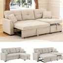 Sectional Sleeper Sofa with Pull Out Bed, L Shape Convertible Couch with Storage Chaise, Comfy Sleeper Couch, 2 in 1 Pull Out Sofa Bed with 2 Seats, for Living Room, Apartment, Beige