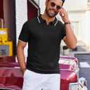 COOFANDY Mens Polo Shirts Short Sleeve Casual Knit Polo Shirt Vintage Golf T Shirts Old Money Tops (Black)