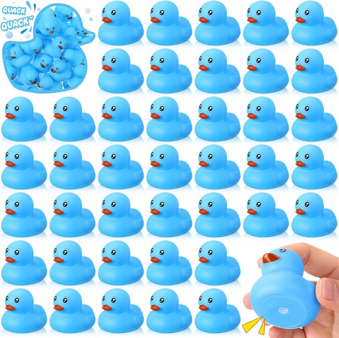 Hungdao 48 Pcs 2 Inch Mini Rubber Ducks for Kids Children Party Favors Bulk Bath Ducks Summer Pool Floating Toys Rubber Duckies Birthday Gifts for Boys Girls Baby Shower Supplies(Blue)