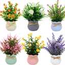 Yoratee 6PCS Artificial Flowers Pot Small Fake Plants with Mini Potted Plants for Home Office Tabletop Centerpiece Decoration