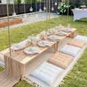 Extra Large Outdoor Picnic Blanket with Table Runner and Floor Pillow Cushion for Picnic Wedding Birthday Baby Shower Backyard Decor (91 x 71'',Brownish Beige,Light Camel, Light Beige,8 Pcs)